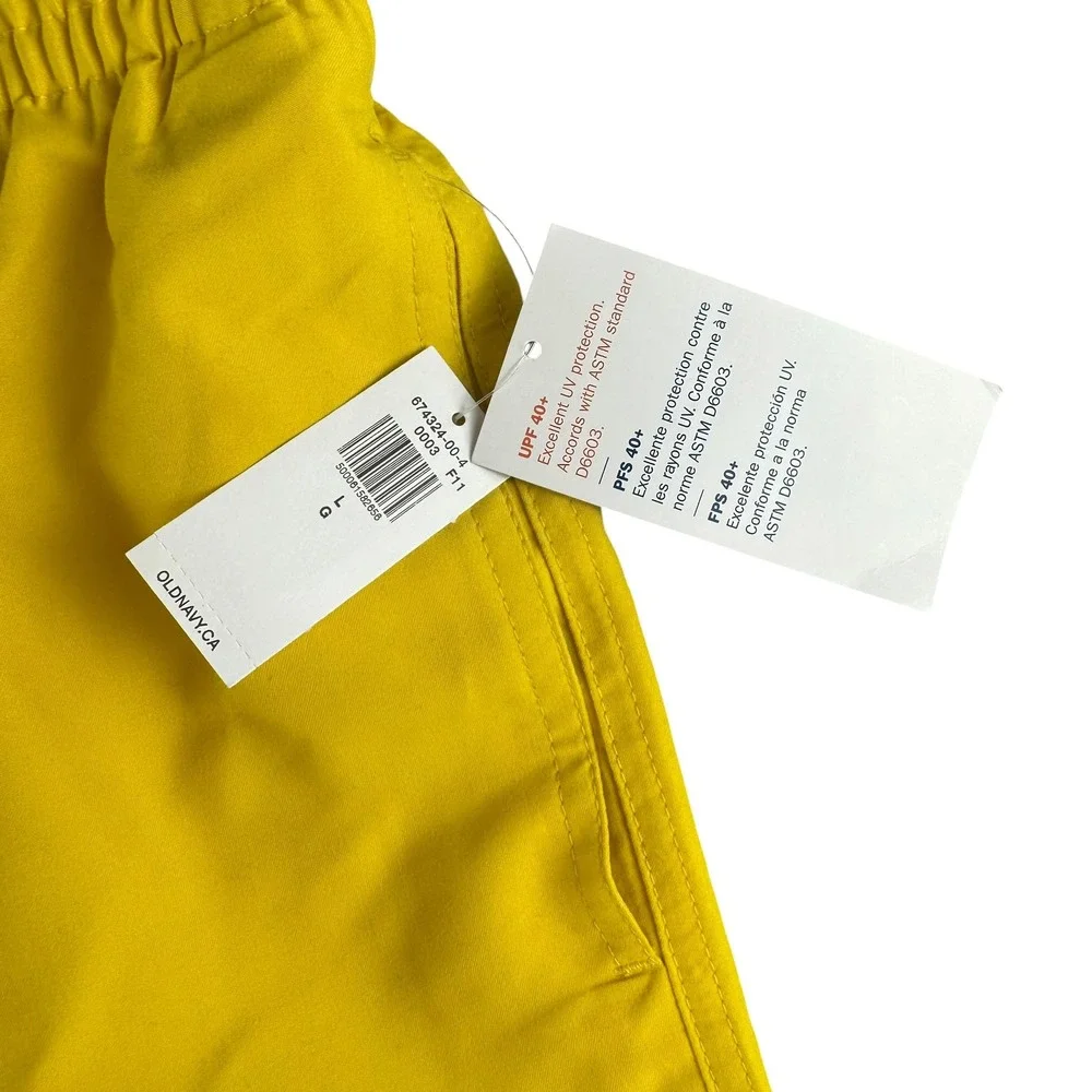 Old Navy Mens‎ Swim Trunks Yellow UPF 40+ Mesh Lined Drawstring Shorts Large NWT